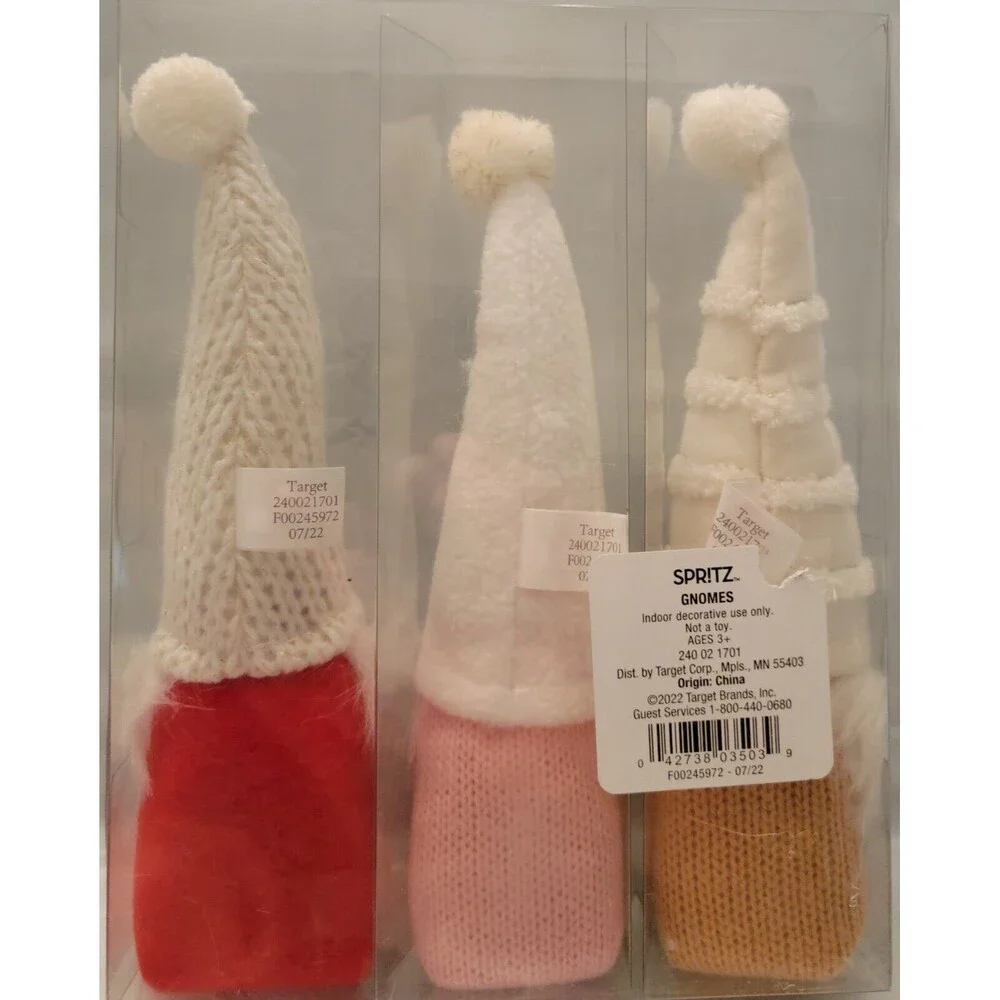 Spritz Valentine’s Day Standing Fabric Gnome Decor Set of 3 Beanie Red Pink Tan